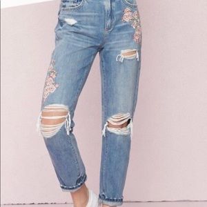 High waisted distressed mom jeans